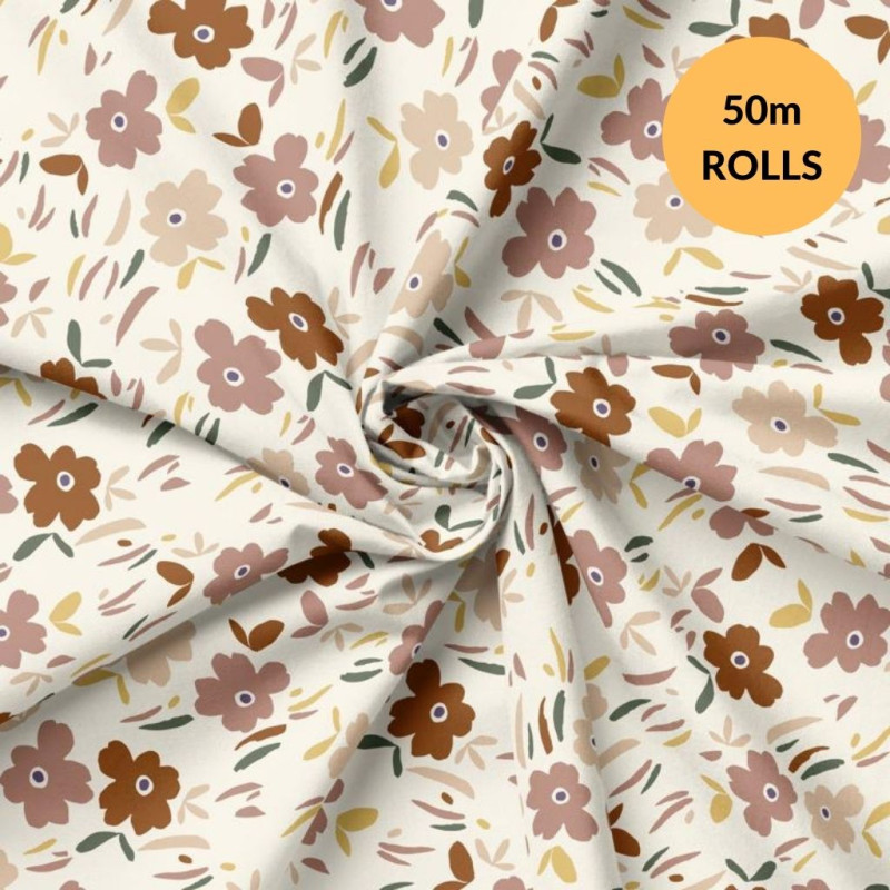 Popelina estampada FOLIE Crudo / Multicolor naturales